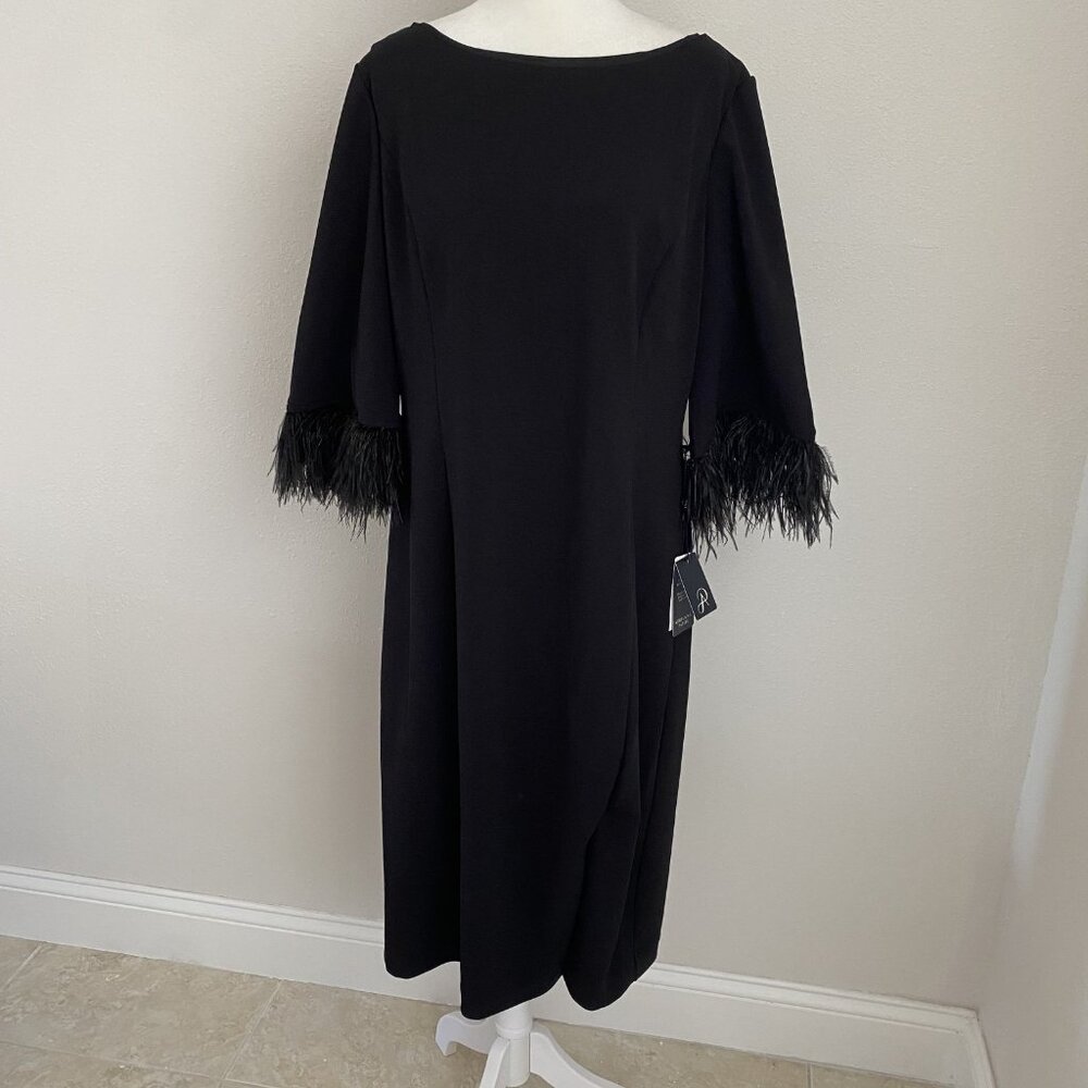 NWT Adrianna Papell Womens 18 Black Feather Trim Dress Formal Formal Glam